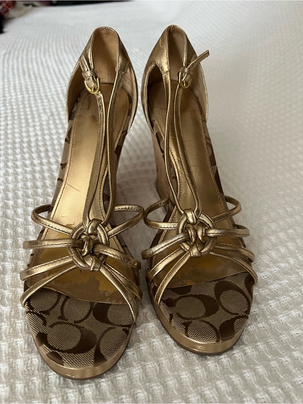 Coach Metallic Gold Knot-Front Platform Sandals